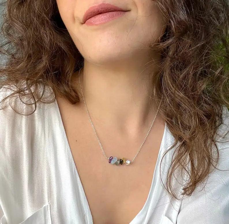 Colar Healing Stones - Cristais Anti-Ansiedade, Anti-Depressão - Cristais, Prata