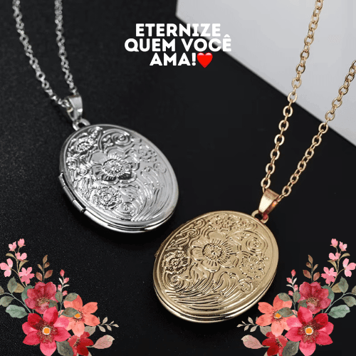 Colar Relicário Redondo Desenhado Banhado à Ouro 18k - Eternize Pessoas Especiais